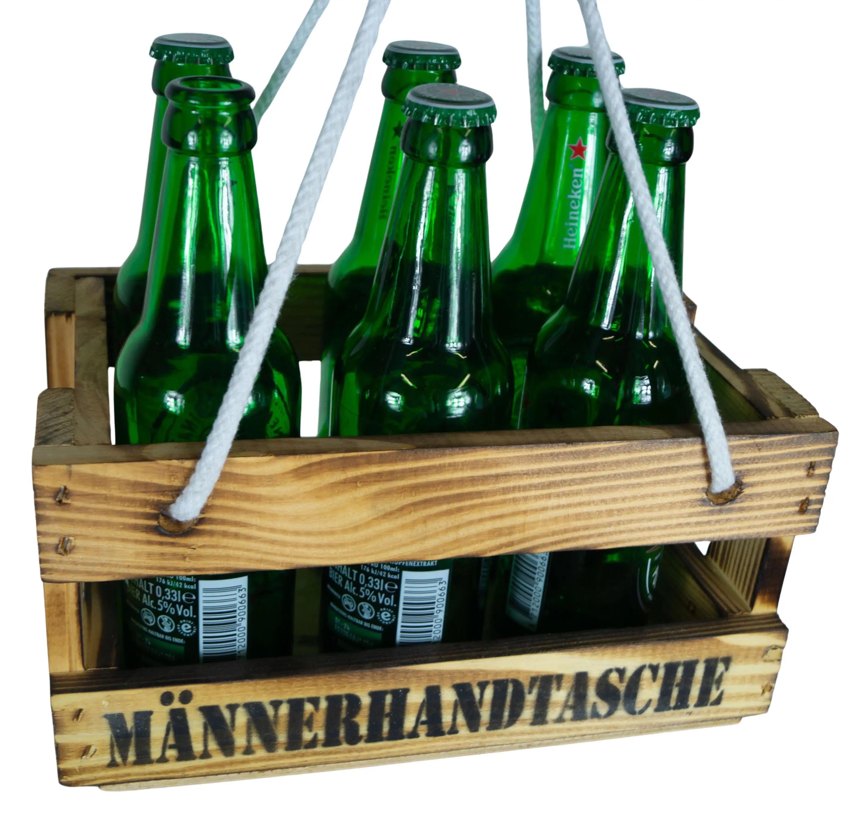 Holzkiste mit Griffbändern Männerhandtasche in geflammt mit Platz für bis zu 6 Getränke Holzkiste mit Griffbändern Männerhandtasche in geflammt mit Platz für bis zu 6 Getränke