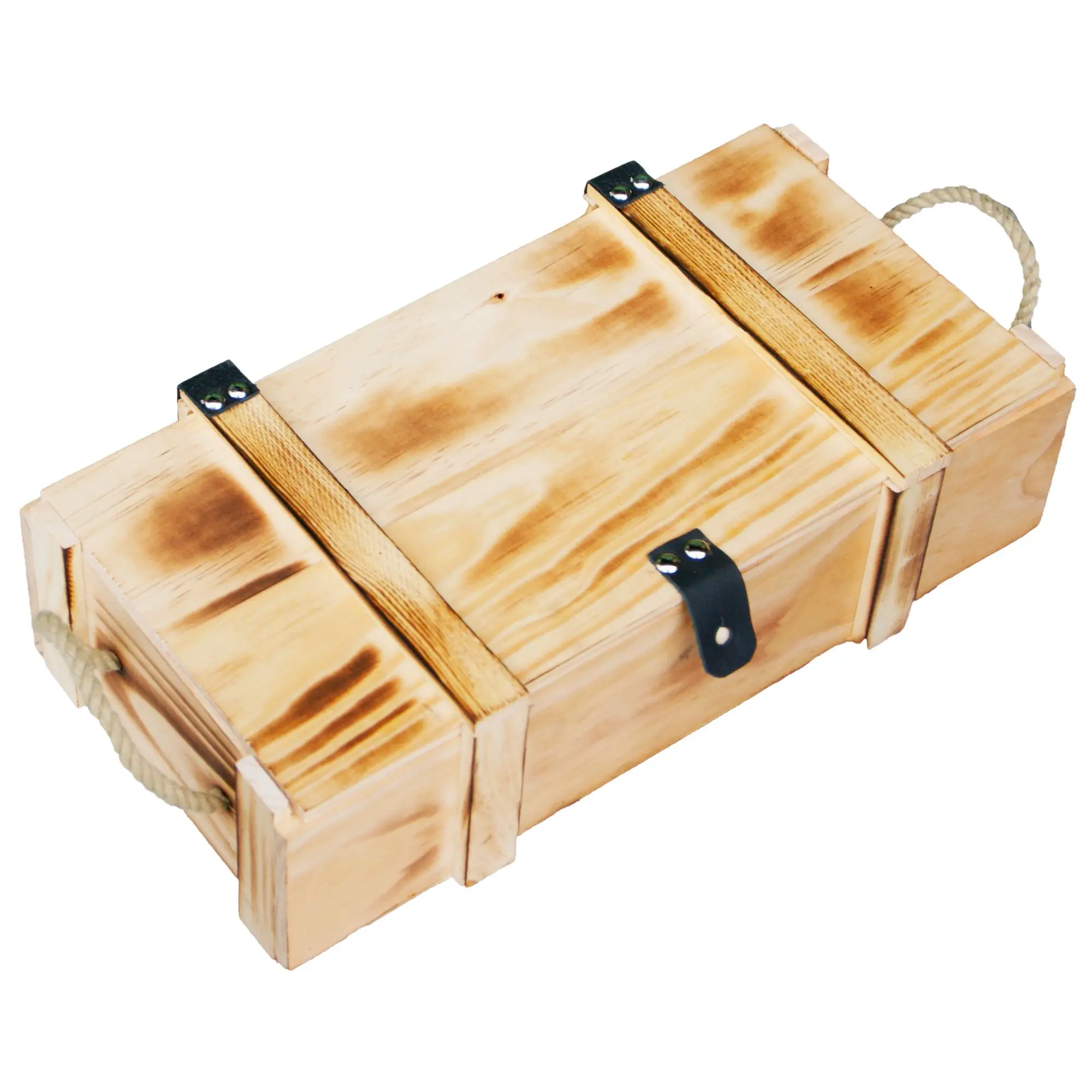 2er Weinkiste geflammt inkl. Holzwolle