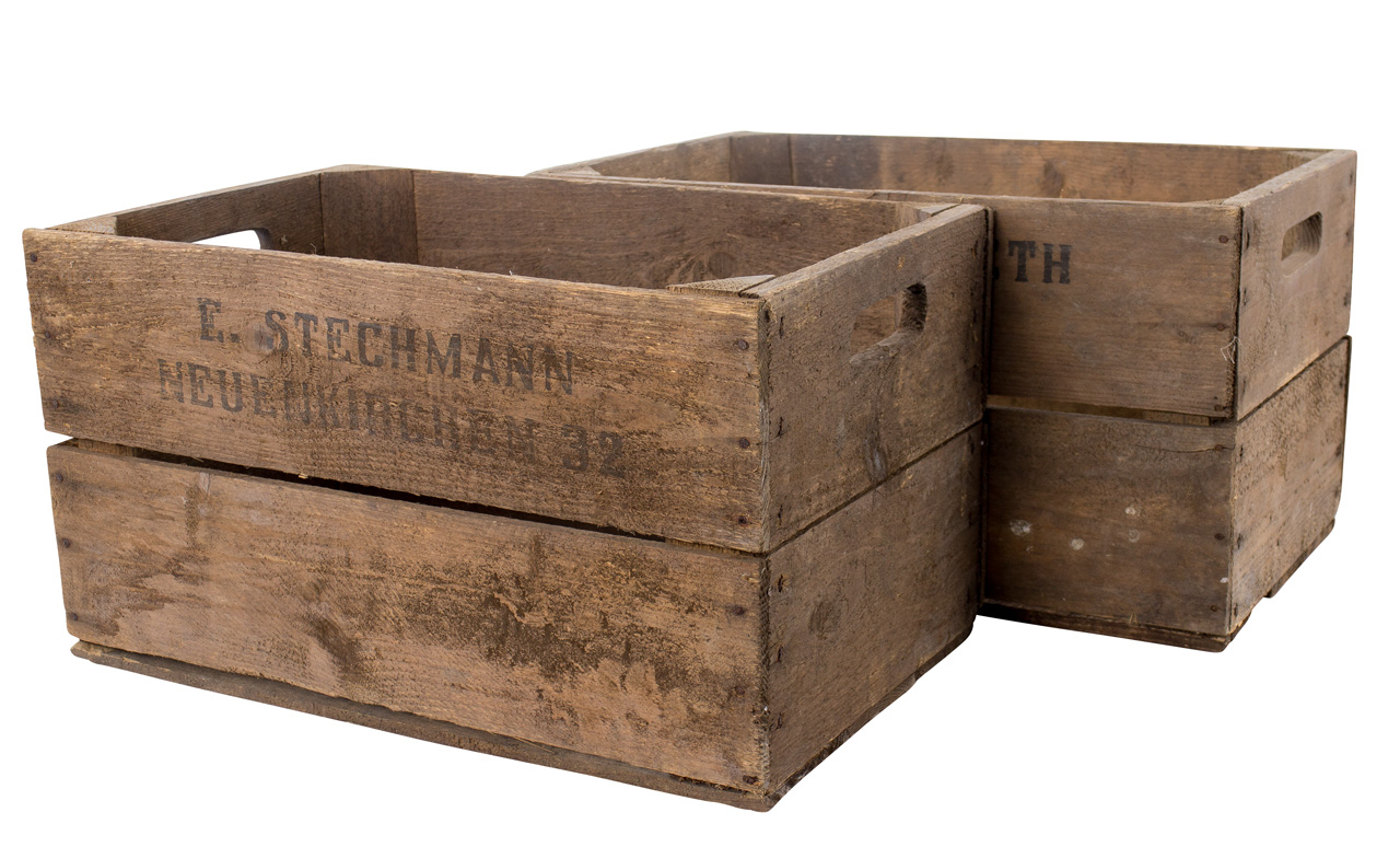 B-Ware Alte Birnenkiste mit zwei Seitenbrettern 49x30x28cm 4x /// B-Ware /// Alte Birnenkiste mit zwei Seitenbrettern 49x30x28cm