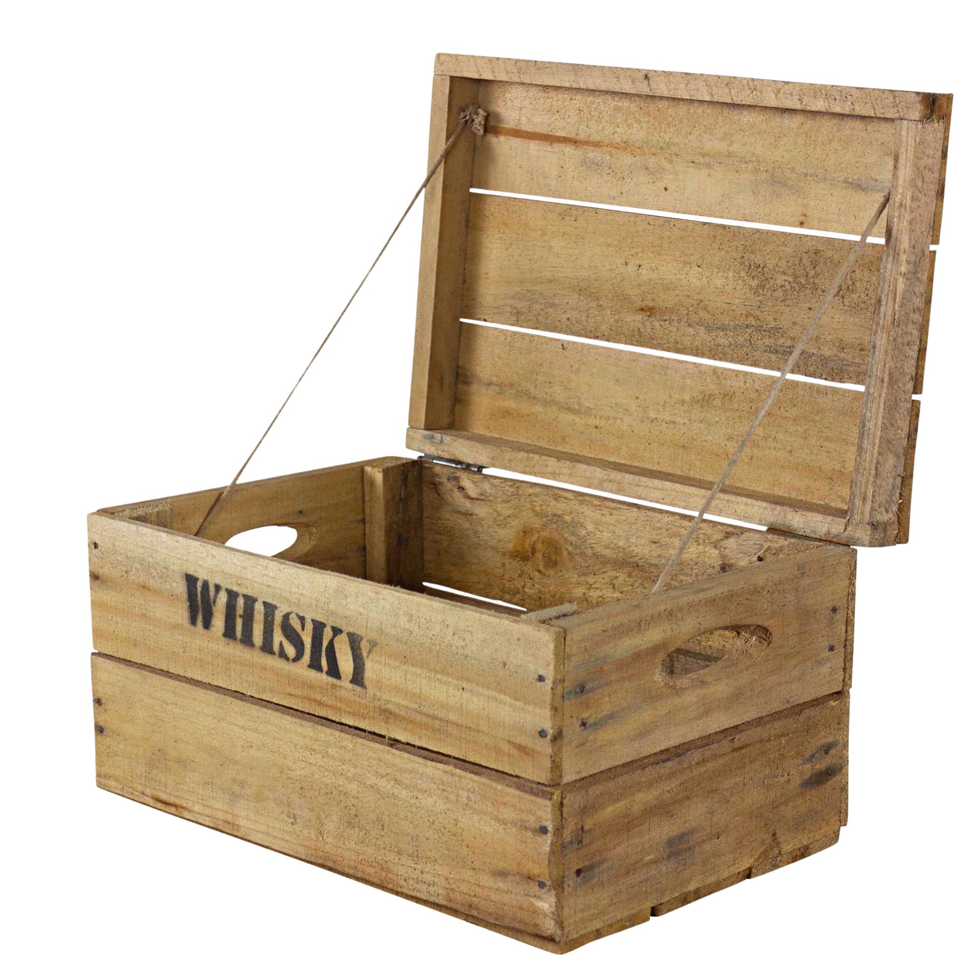 Rustikale Obstkiste mit Deckel und Aufdruck Whisky 34x24x20cm Rustikale Obstkiste mit Deckel und Aufdruck Whisky 34x24x20cm