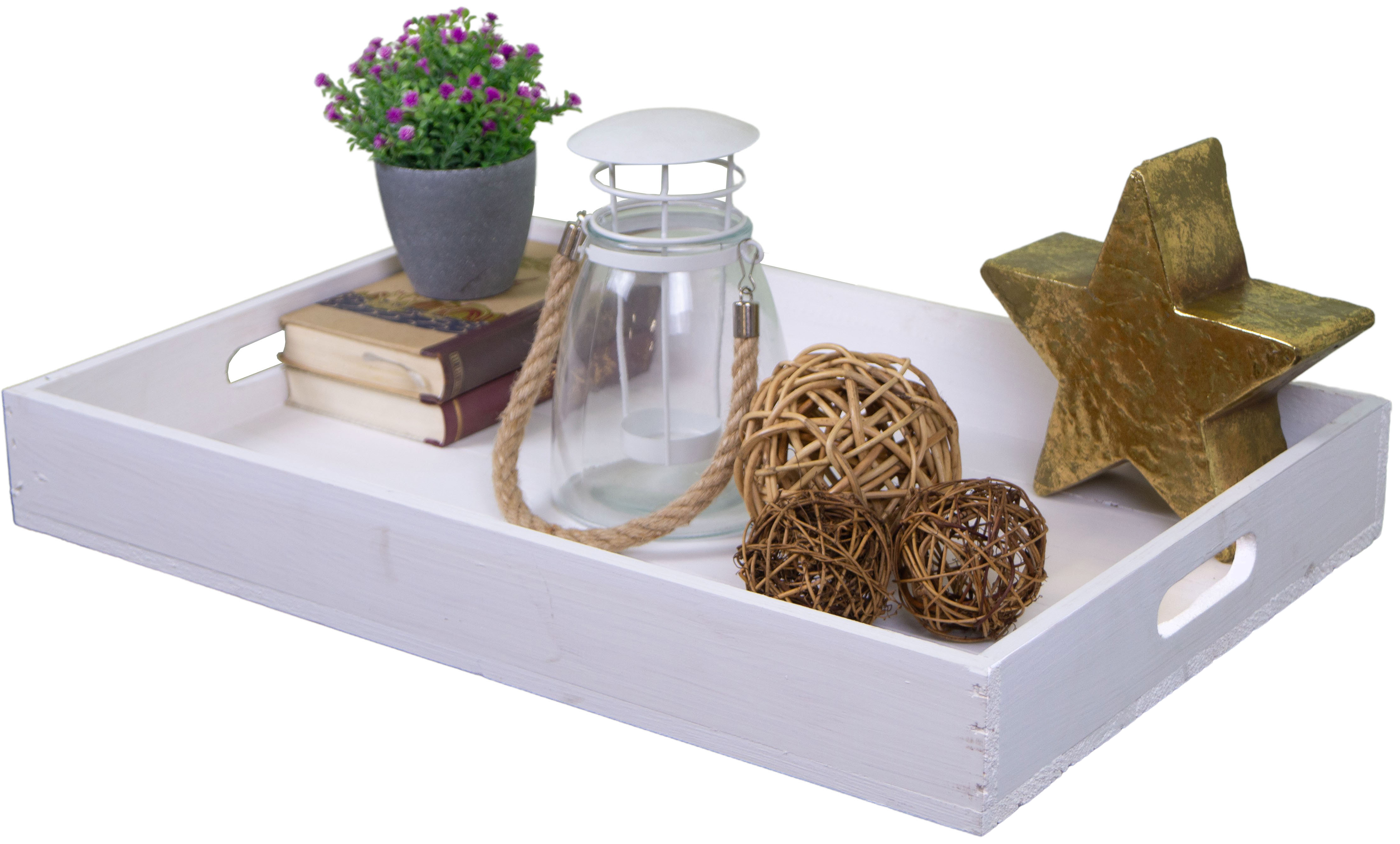 Serviertablett in weiß 60x40x8cm Holztablett Frühstückstablet Bartablett Serviertablett in weiß 60x40x8cm Holztablett Frühstückstablet Bartablett