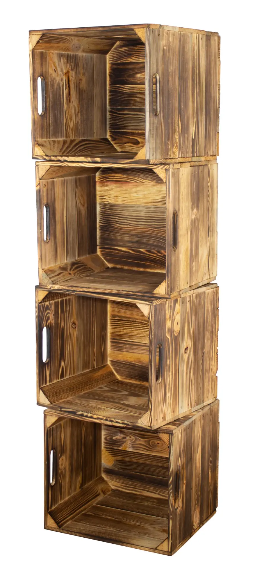 4x Holzkiste "Geflammt" inkl. Klettfunktion 4x Holzkiste "Geflammt" inkl. Klettfunktion