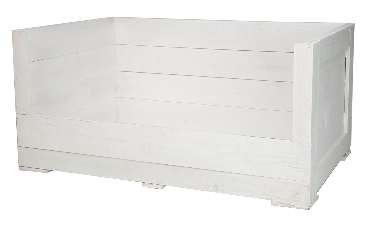 Hundebett "Balu" in weißem Holz mit Kissen 90x57x45cm Hundebett "Balu" in weißem Holz mit Kissen 90x57x45cm