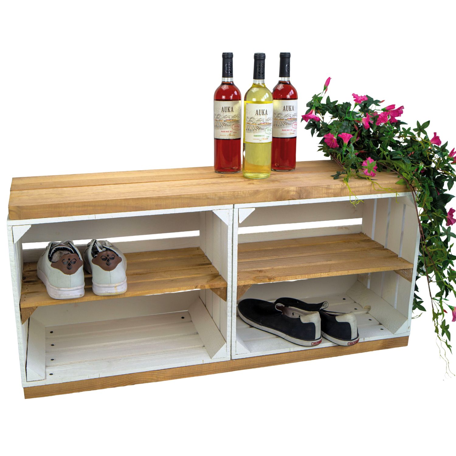 Weißer TV Schrank mit dicken Planken & Mittelbrett Natur Weißer TV Schrank mit dicken Planken & Mittelbrett Natur