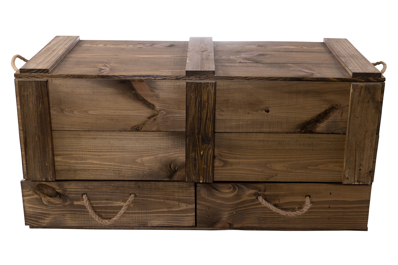 XXL Holztruhe Used mit 2 Schubladen und Kordel 85 x 39 x 40 cm