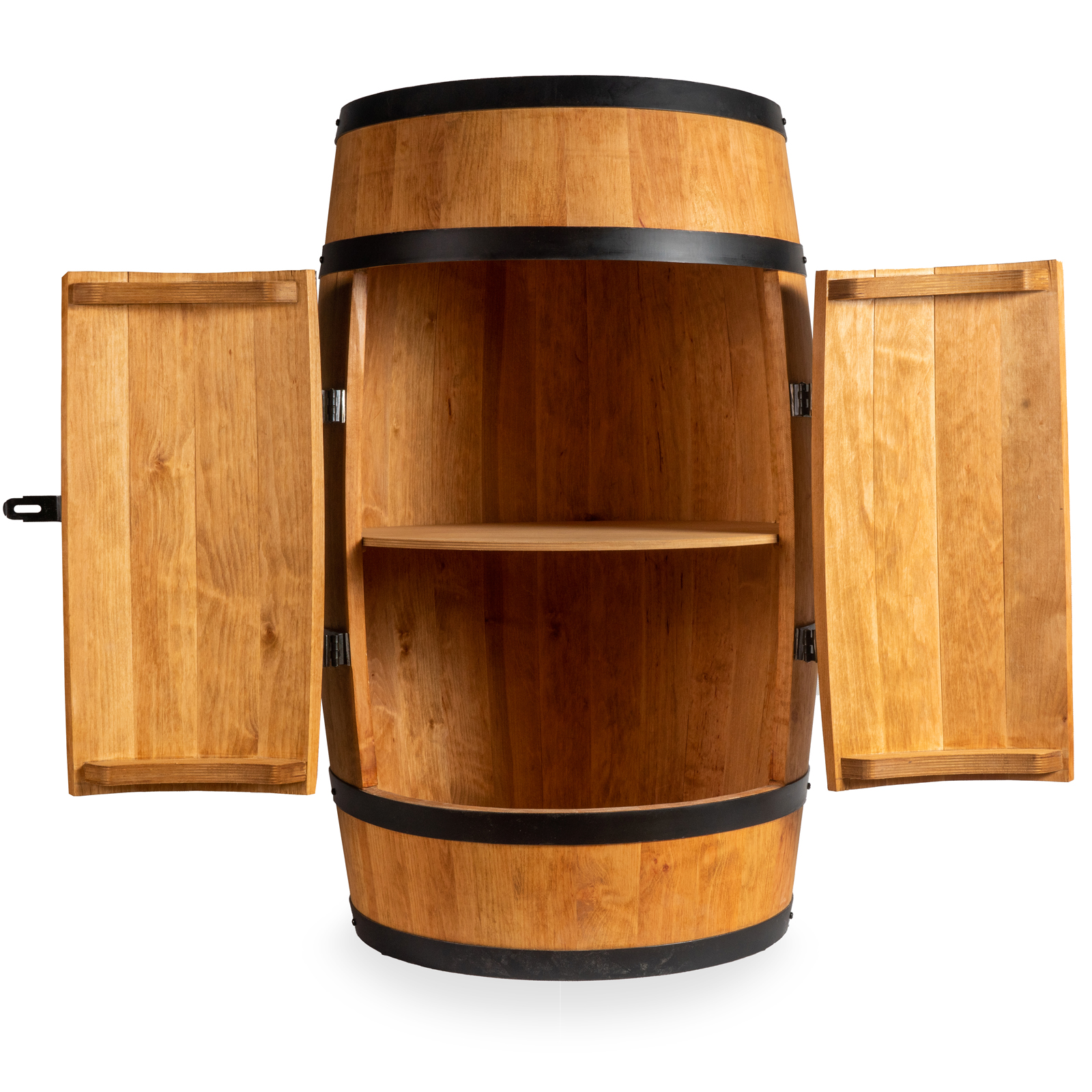 Holzfass mit Türen in heller Eichenoptik Hausbar mit LED – Rustikale Minibar im Weinfass Design – Weinregal & Flaschenständer aus Holz – Vintage Fassbar für Wohnzimmer, Bar oder Partykeller – ca. 80 cm #1 Ohne LED