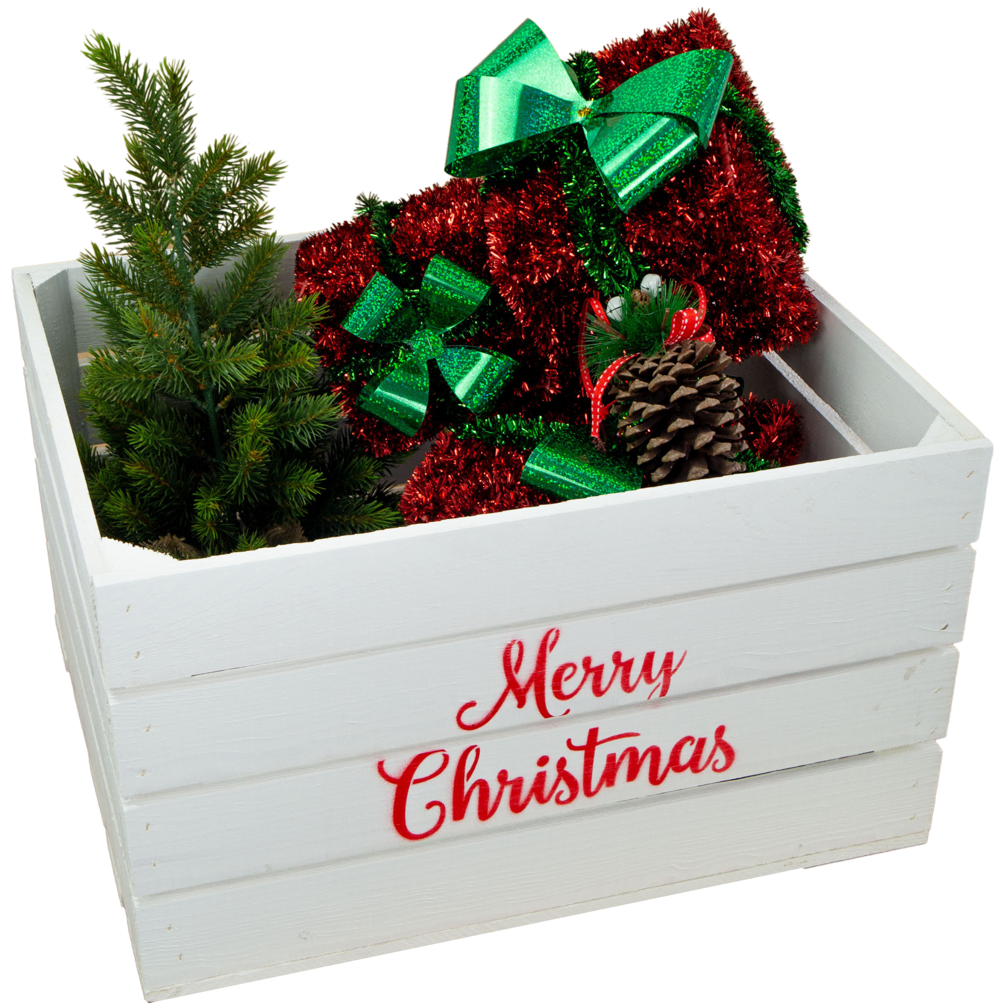 Obstkiste weiss Merry Christmas (rot) 50x40x30cm