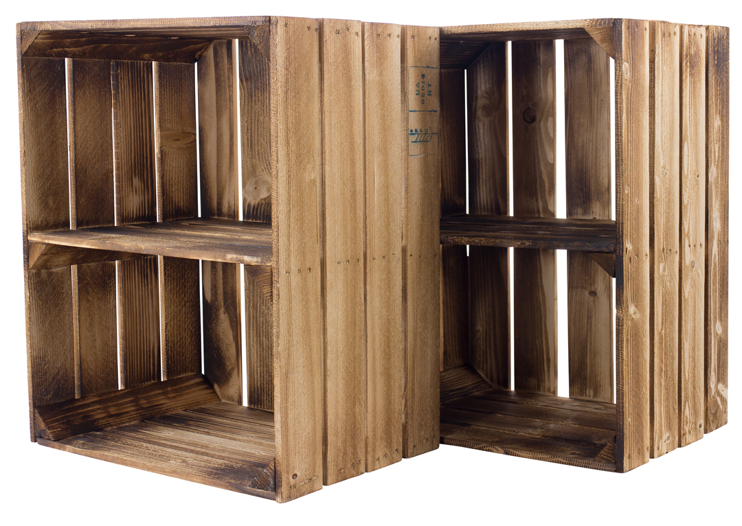 Geflammte Kiste für Schuh-und Bücherregal "quer" 50x40x30cm Geflammte Kiste für Schuh-und Bücherregal "quer" 50x40x30cm