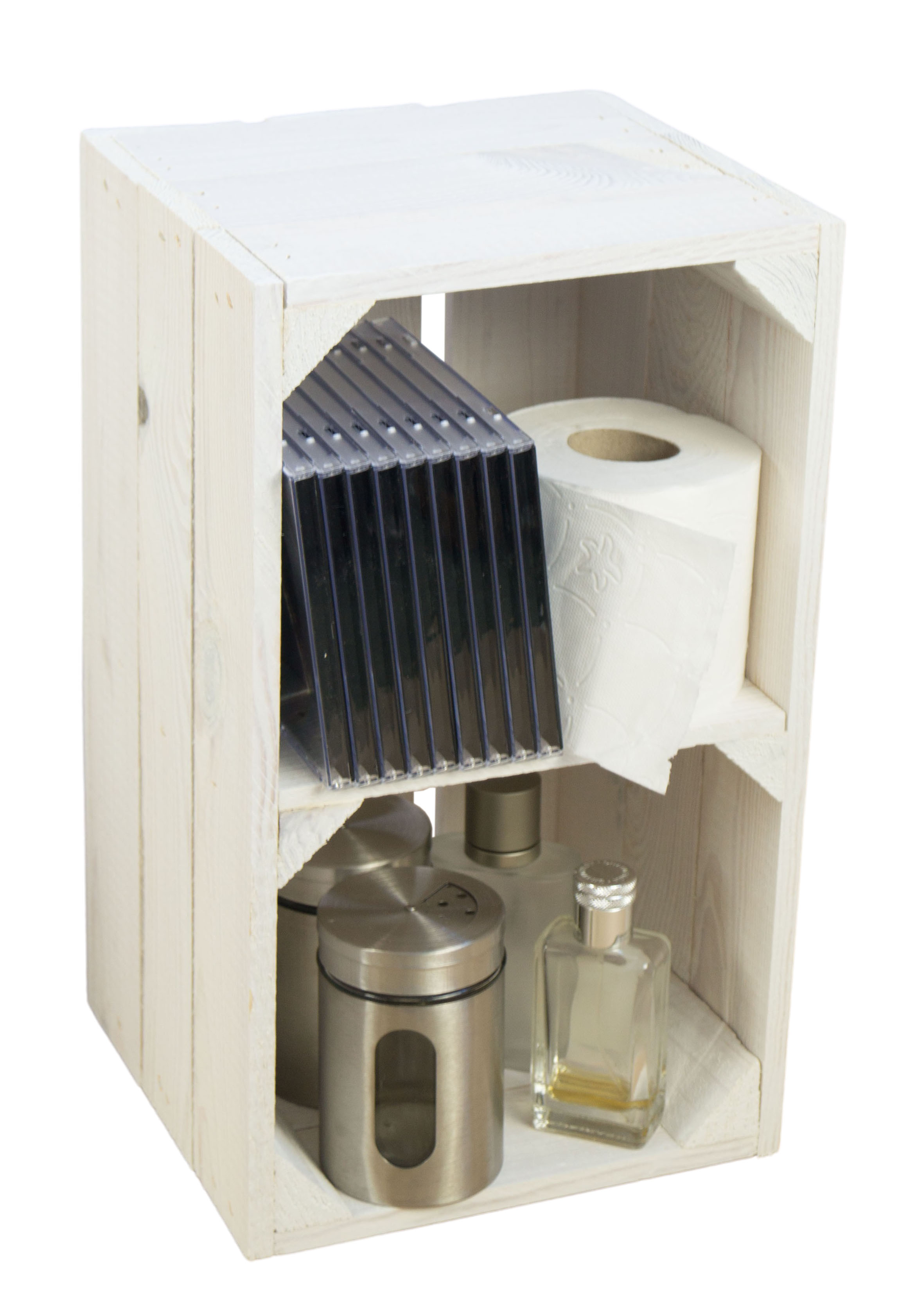 Regalkiste "Hilde" weiß mit Zwischenbrett Regalkiste "Hilde" weiß mit Zwischenbrett