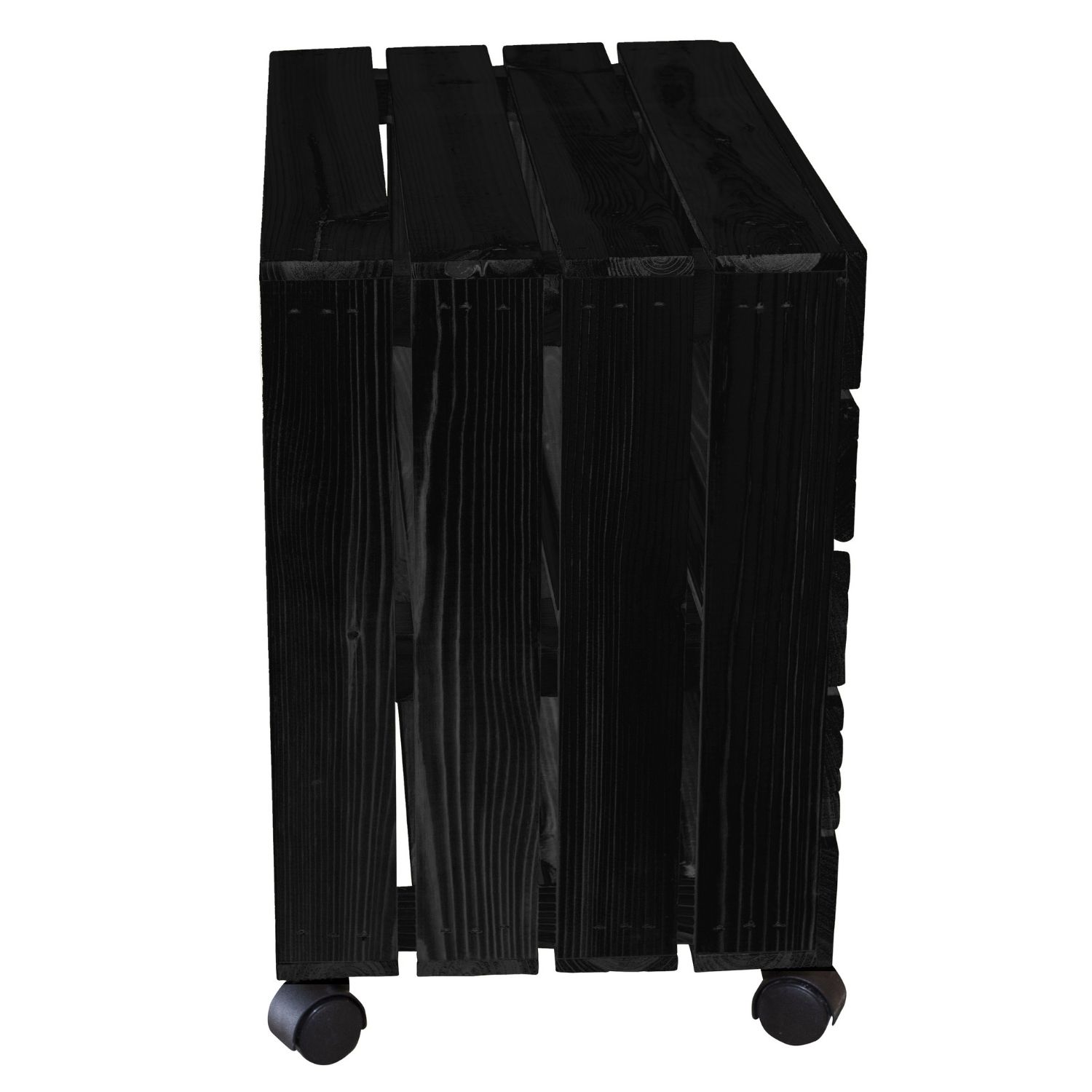 2x schwarze Obstkisten mit Mittelbrett auf Rollen - Steige aus dem Alten Land 50x40x30cm