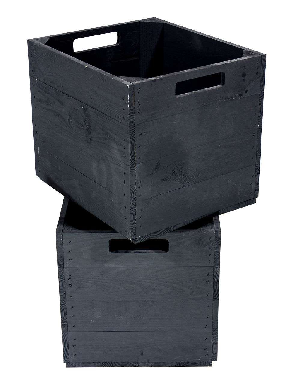 Edle schwarze Holzkiste für Kallax / Expedit Regale 33 x 37,5 x 32,5cm Aufbewahrungskiste schwarz mit weißem Anker 33x37,5x32,5cm