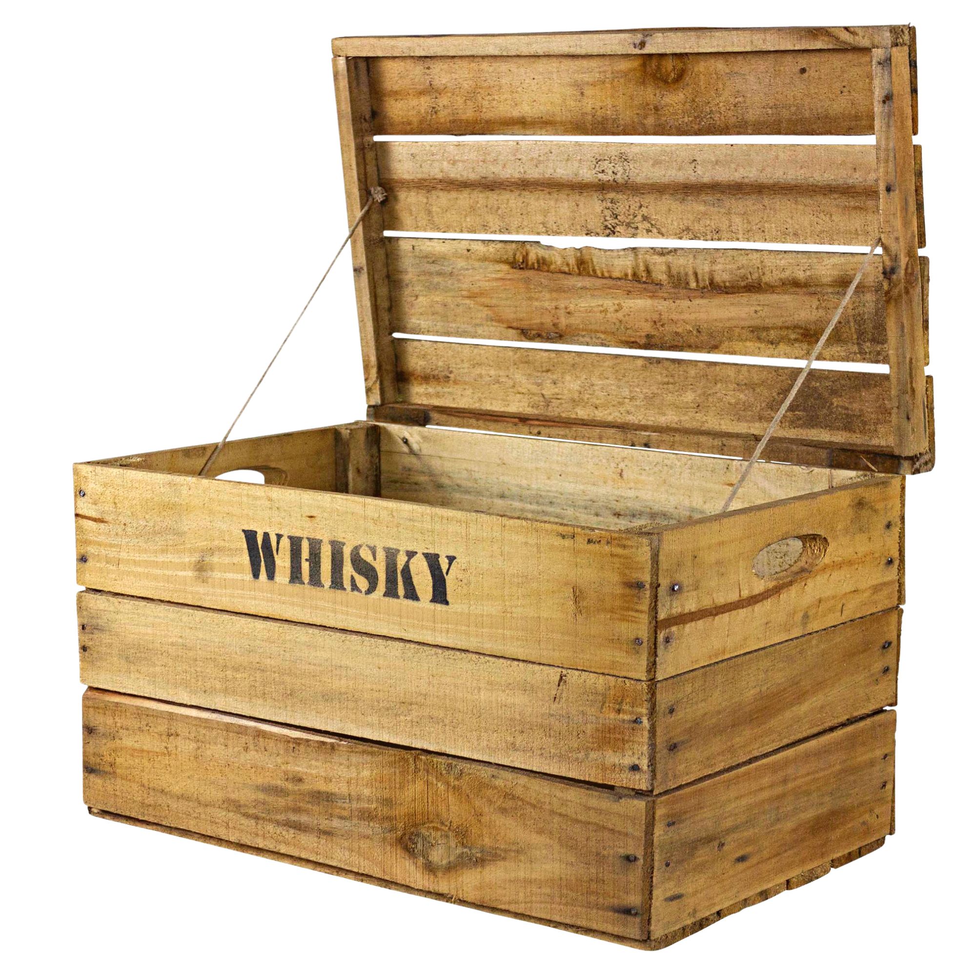 Rustikale Obstkiste mit Deckel und Aufdruck Whisky 50x31x28cm Rustikale Obstkiste mit Deckel und Aufdruck Whisky 50x31x28cm