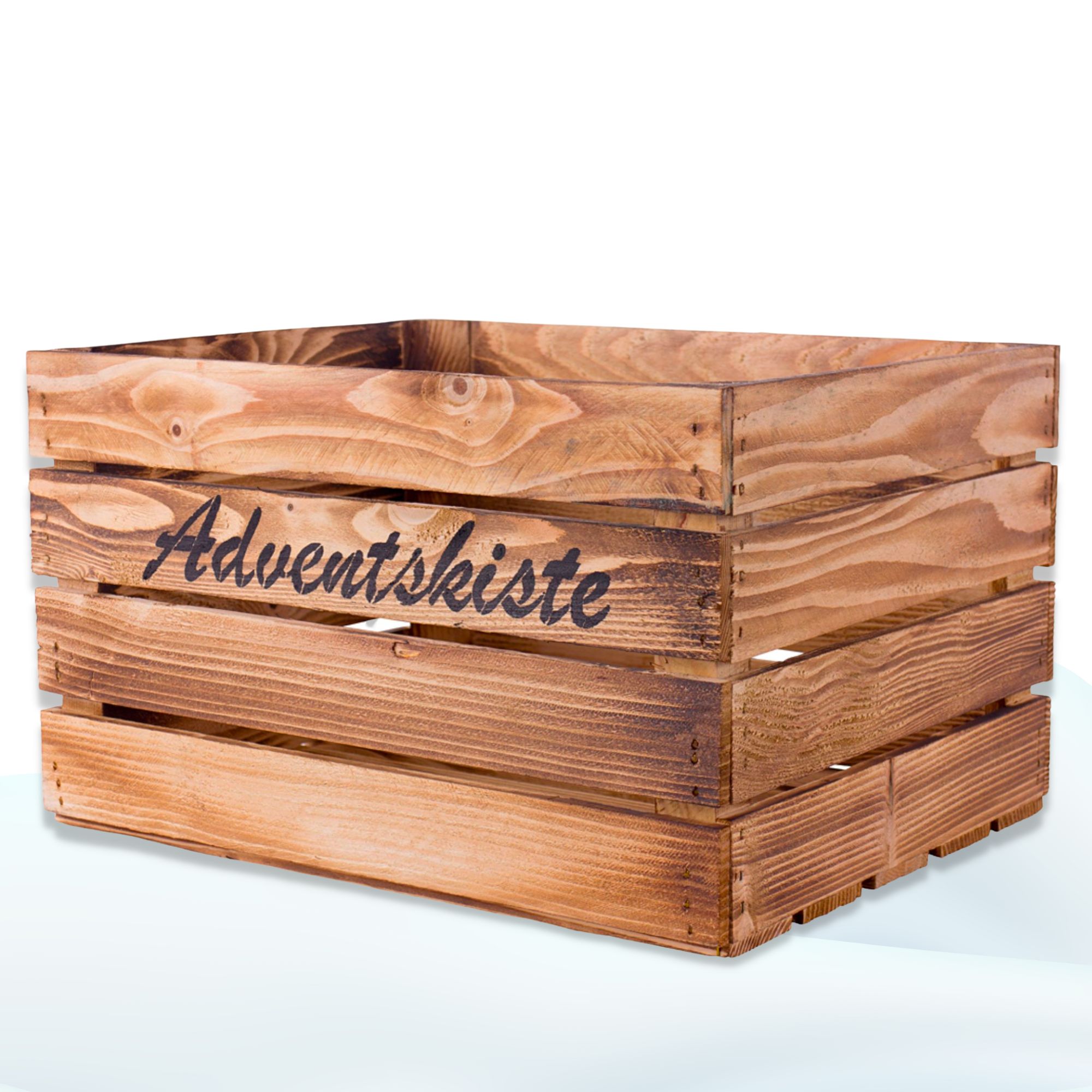 Geflammte Kiste mit "Adventskiste" Aufdruck 50x40x30cm Geflammte Kiste mit "Adventskiste" Aufdruck 50x40x30cm