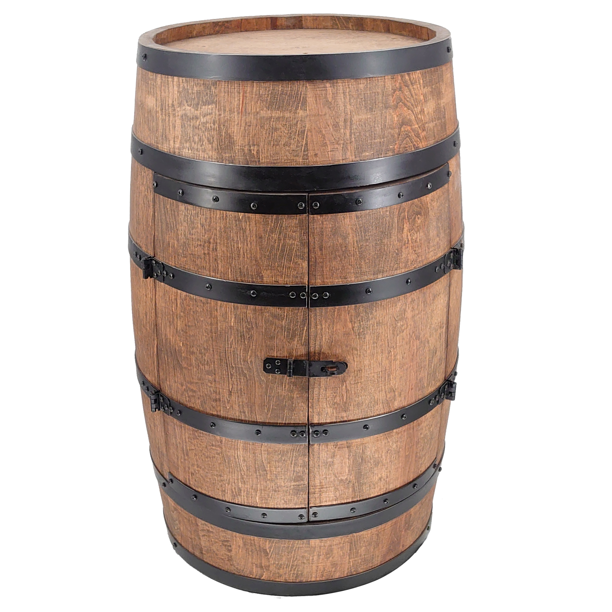 Holzfass mit Türen in Farbton Wenge Hausbar mit LED – Weinregal & Flaschenständer, Bar oder Partykeller – ca. 80 cm LED Mehrfarbig