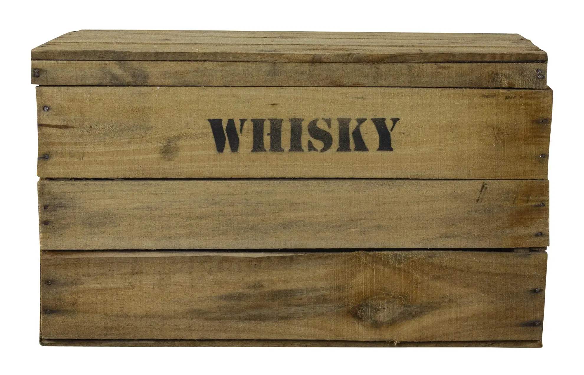 Rustikale Obstkiste mit Deckel und Aufdruck Whisky 50x31x28cm