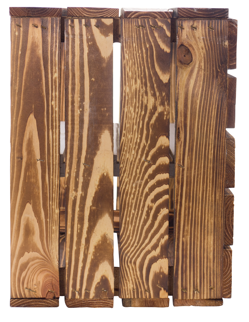 Geflammte Holzkiste mit weißen Mittelbrett -längs- 50x40x30cm Geflammte Holzkiste mit weißen Mittelbrett -längs- 50x40x30cm