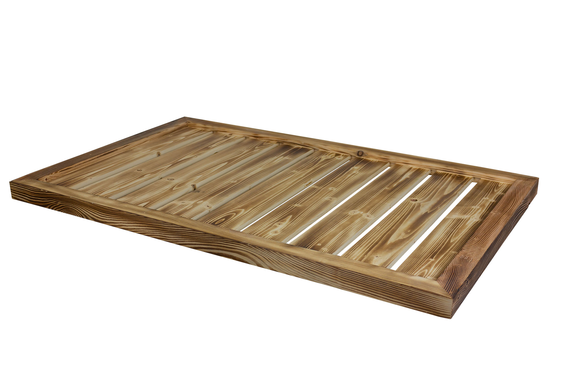 Holzunterlage XXL Hundeplatz geflammt mit grauem Kissen 110x70x4,5cm Holzunterlage XXL Hundeplatz geflammt mit grauem Kissen 110x70x4,5cm