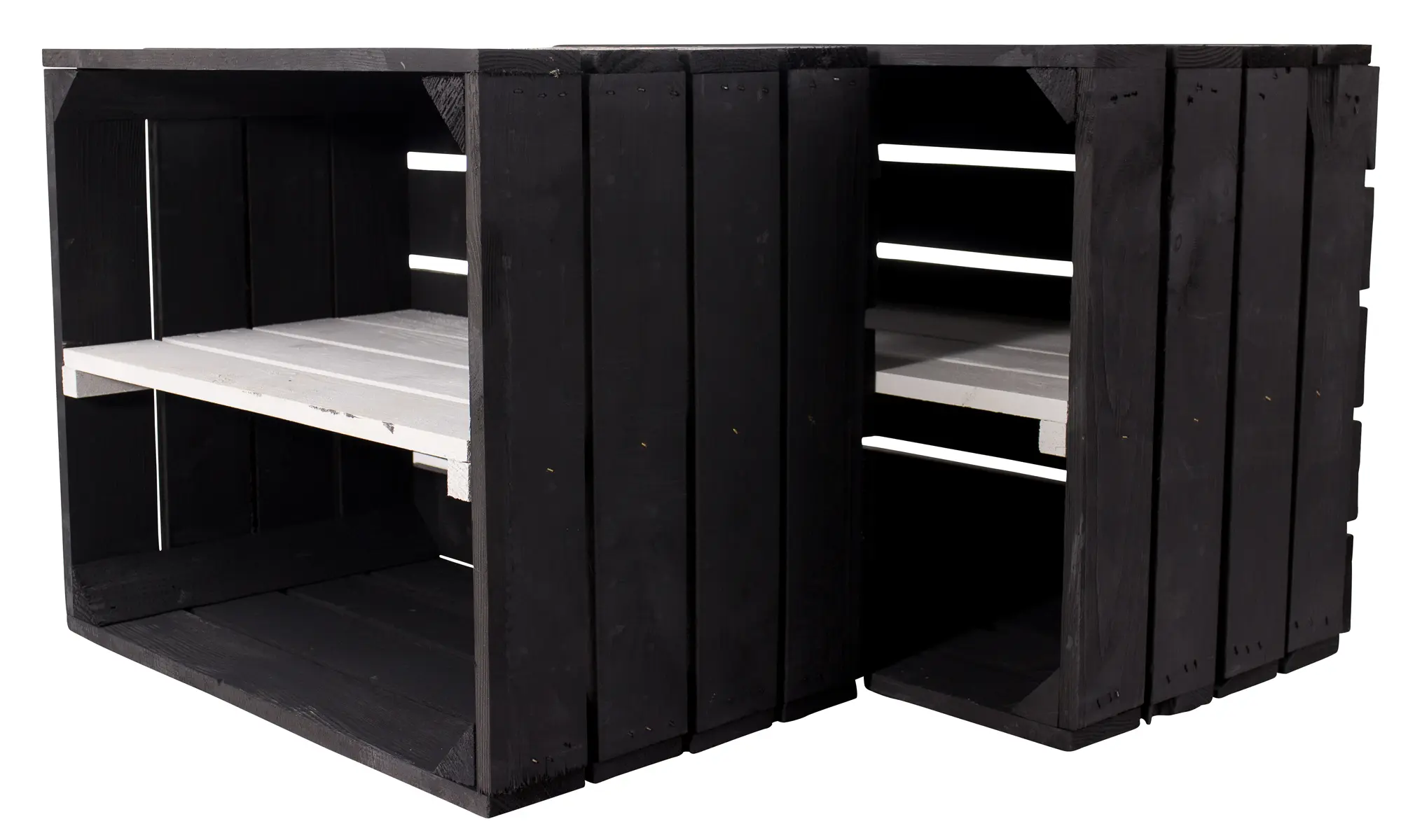 Schwarze Holzkiste mit weißem Mittelbrett -längs- 50x40x30cm Schwarze Holzkiste mit weißem Mittelbrett -längs- 50x40x30cm