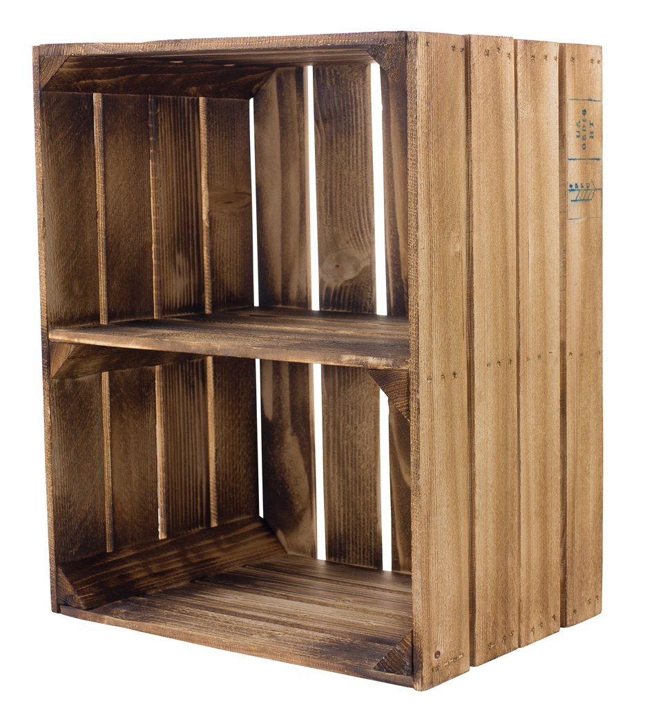 12x Geflammte Kiste für Schuh-und Bücherregal "quer" 50x40x30cm Gemischtes Set aus geflammten Holzkisten 50x40x30cm