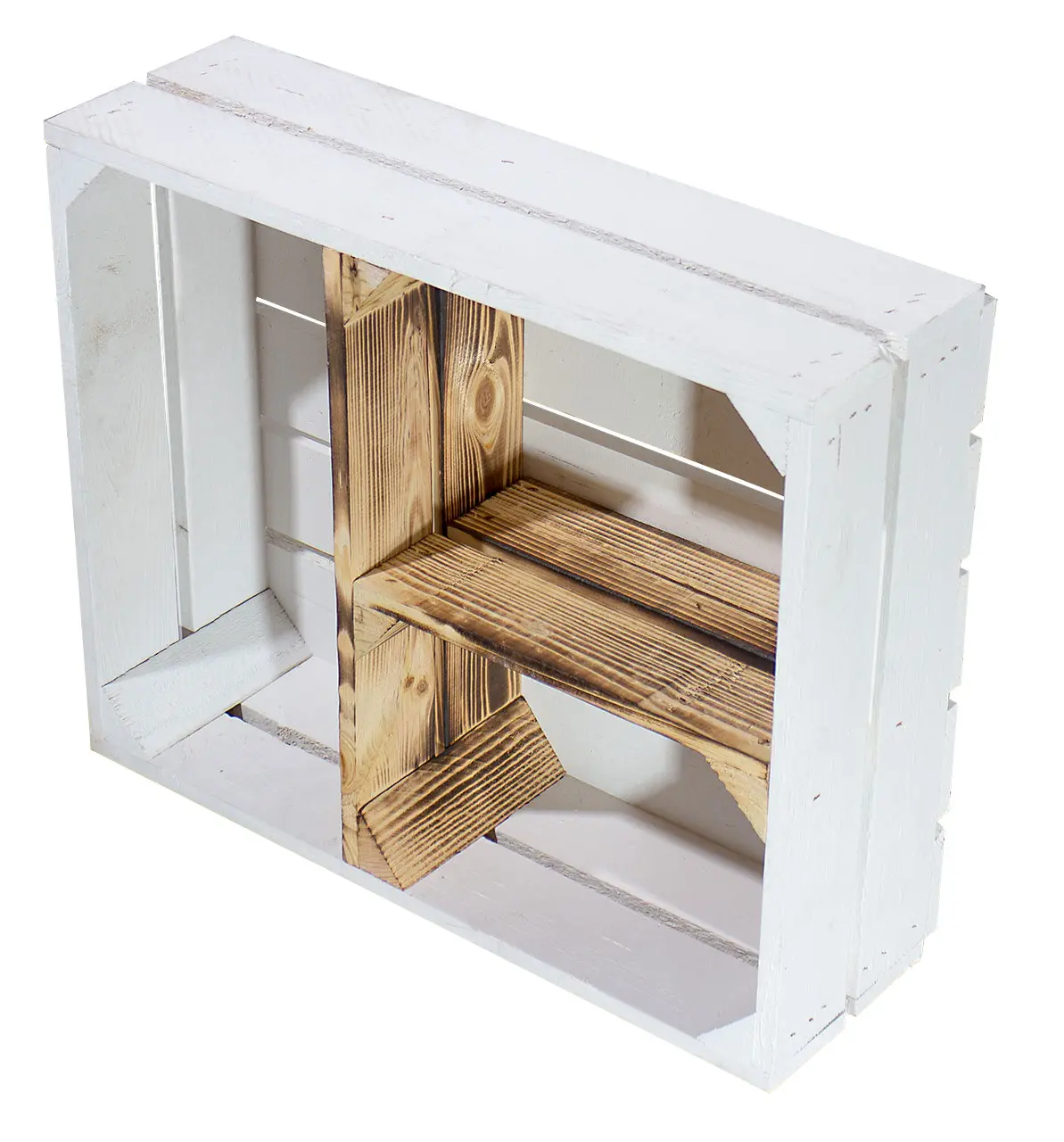 Flache weiß geflammte Kiste mit T Trenner 50x40x15cm Flache weiß geflammte Kiste mit T Trenner 50x40x15cm