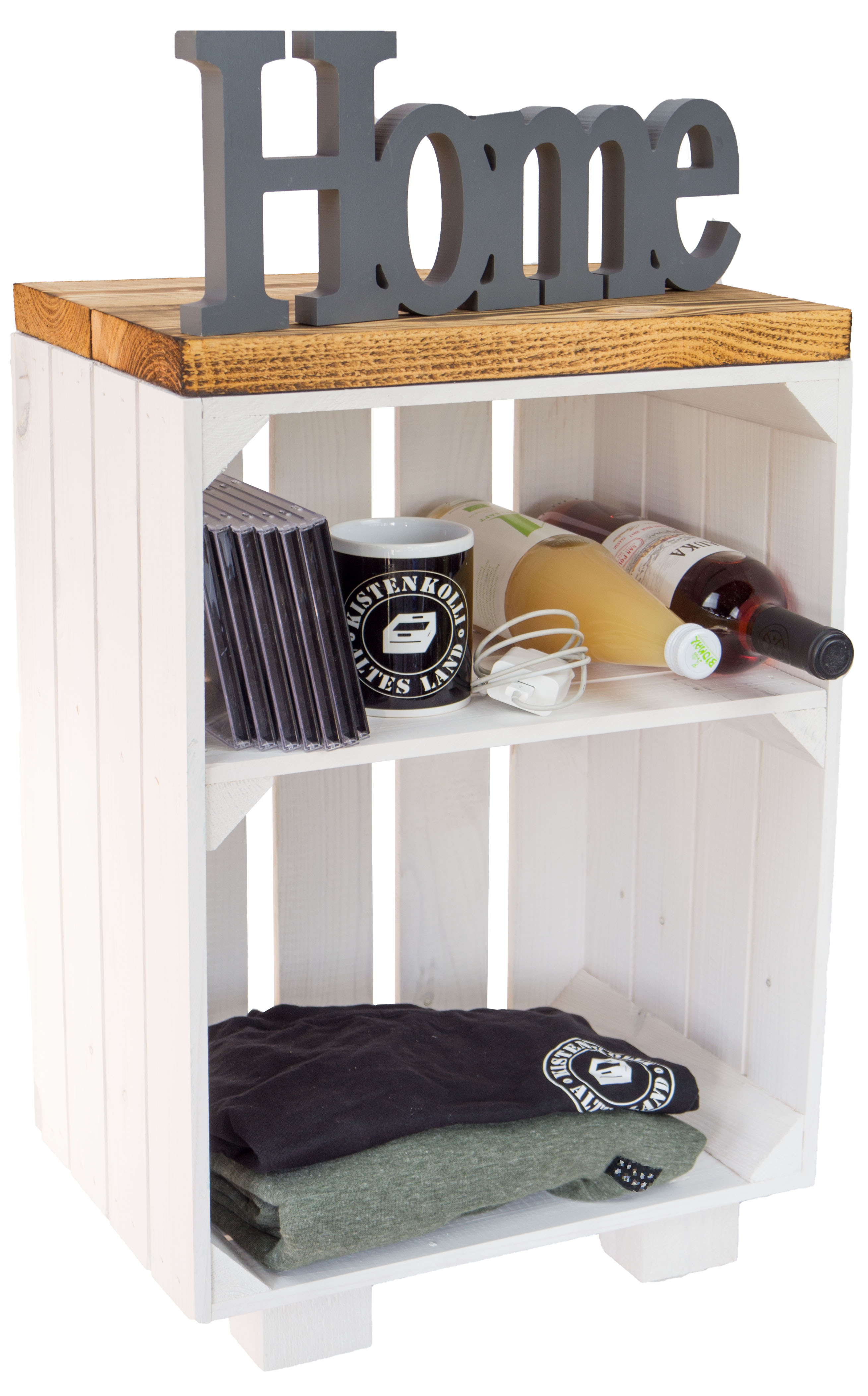 Nachttisch weiss mit geflammten Holzplanken mit Mittelbrett weiss Nachttisch weiss mit geflammten Holzplanken mit Mittelbrett weiss