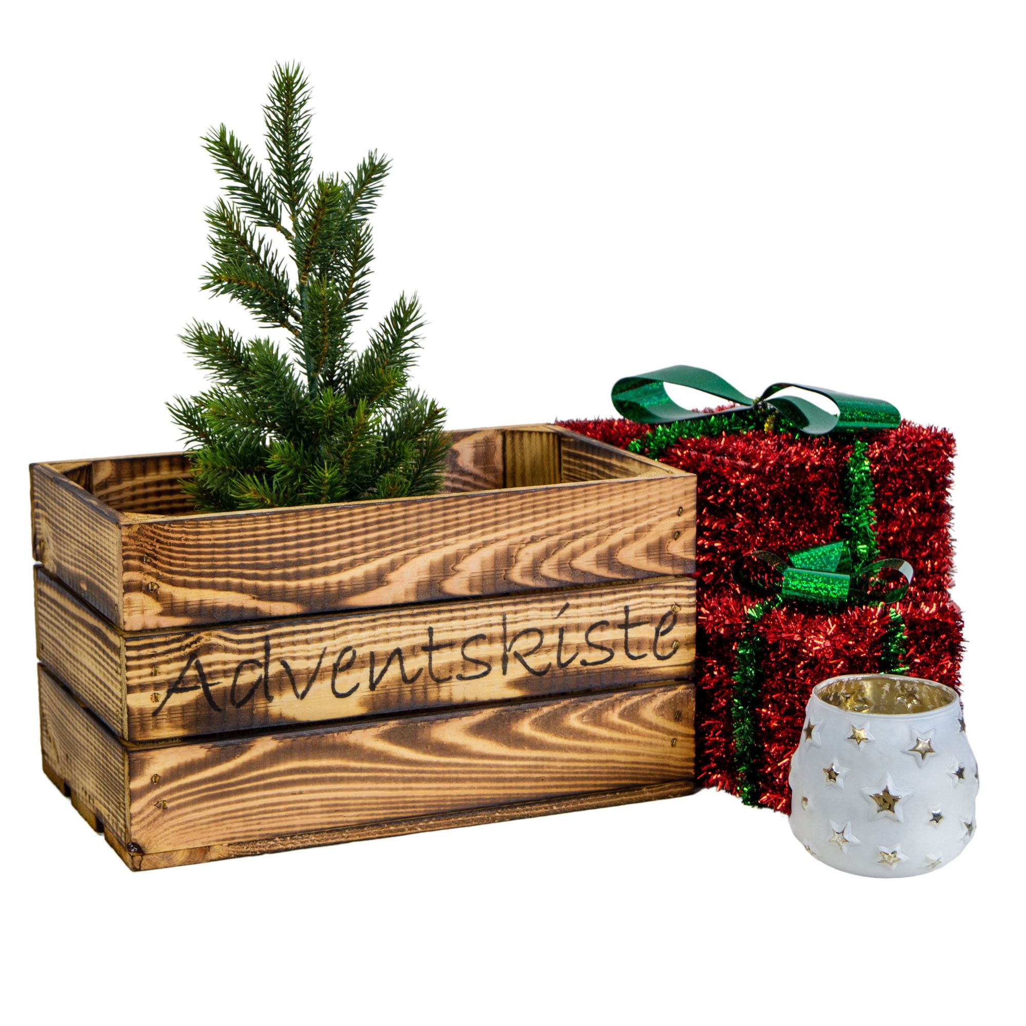Adventskiste "Hilde" geflammt ohne mit schwarzer Schrift Adventskiste "Hilde" geflammt ohne mit schwarzer Schrift