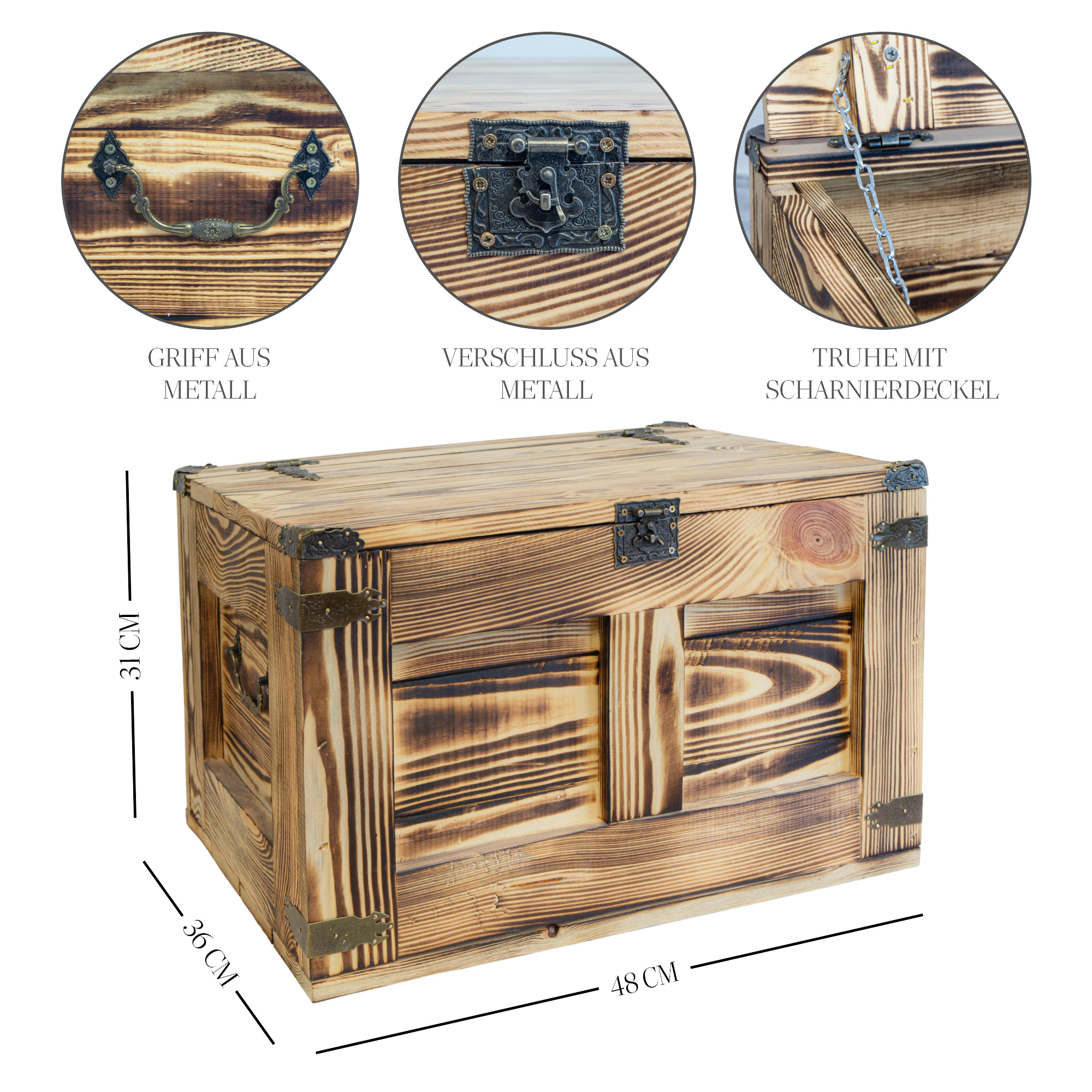geflammte Holztruhe Barbossa 48x36x31cm geflammte Holztruhe Barbossa 48x36x31cm